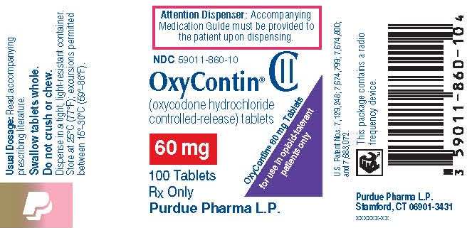 OxyContin 60mg 100 Tablets Label