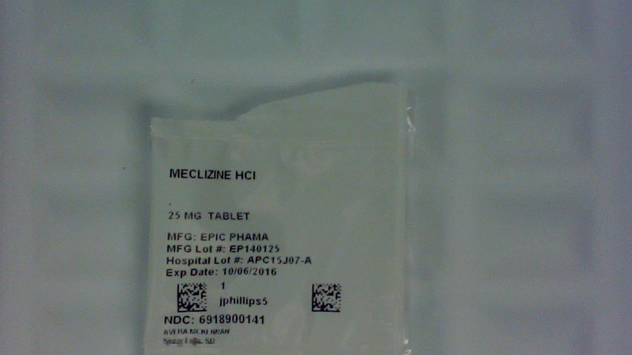 Meclizine 25 mg tablet label