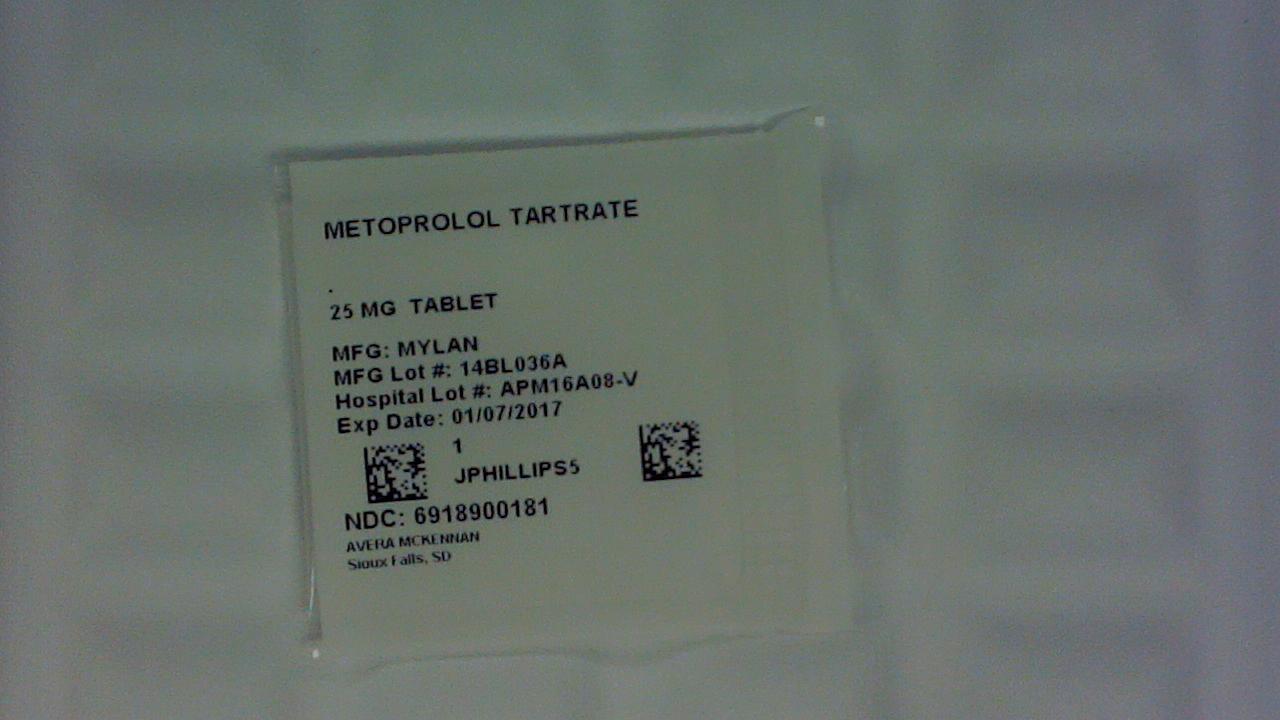 Metoprolol Tartrate 25 mg tablet label