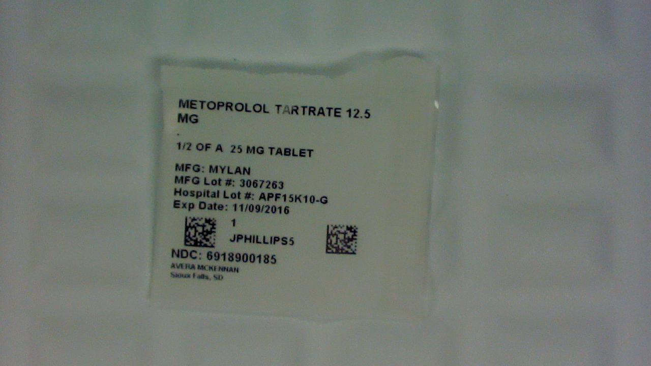 Metoprolol Tartrate 12.5 mg 1/2 tablet label