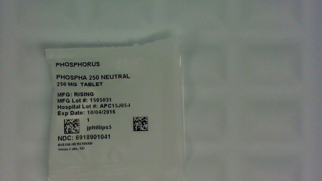 Phosphorus 250 mg tablet label