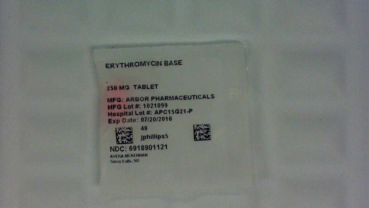 Erythromycin 250 mg tablet label