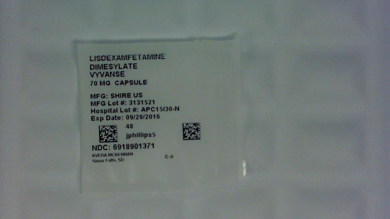 Lisdexamfetamine Dimesylate 70 mg capsule label
