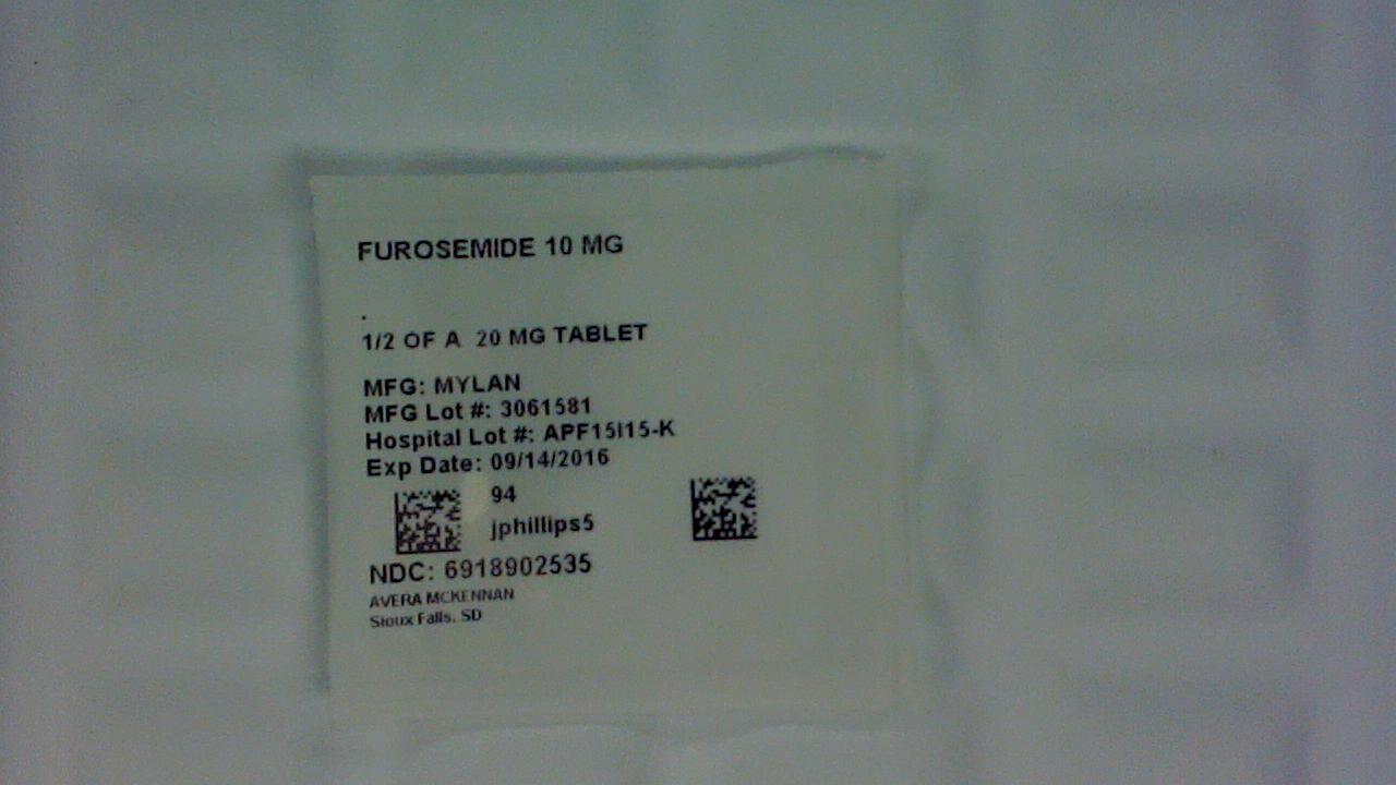 Furosemide 10 mg 1/2 tablet label