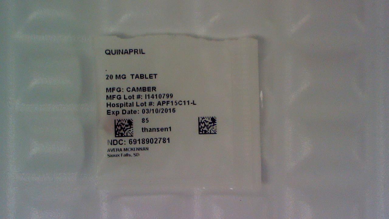 Quinapril 20 mg tablet