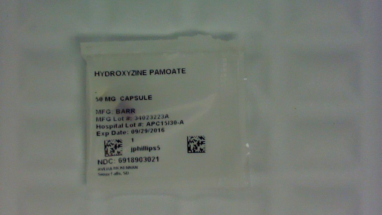 Hydroxyzine Pamoate 50mg capsule label