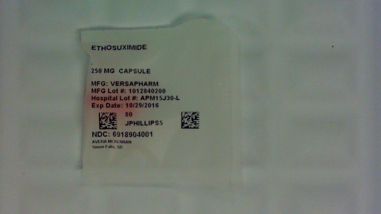 Ethosuximide 250 mg capsule label