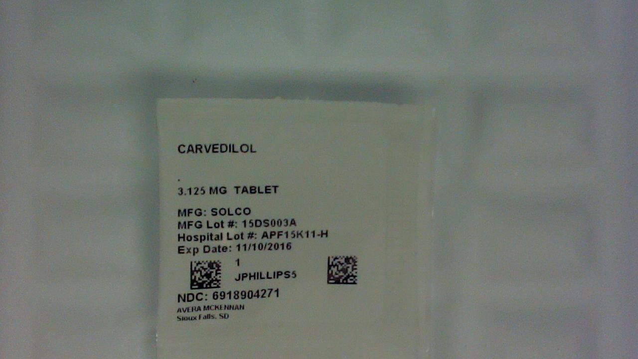Carvedilol 3.125 mg tablet label