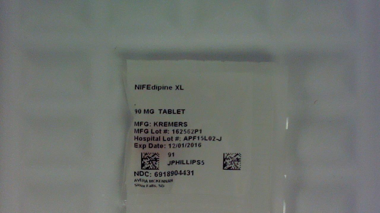 Nifedipine XL 90 mg tablet label