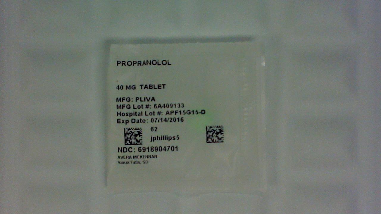 Propranolol 40 mg tablet label