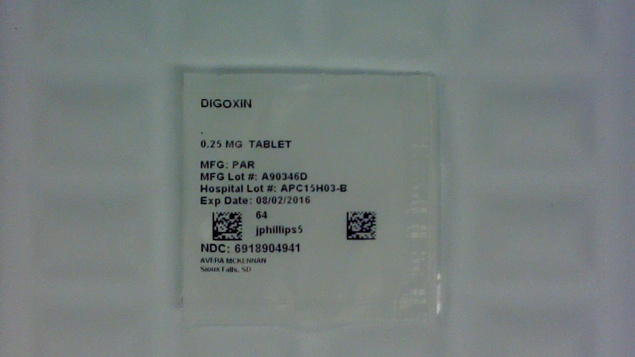 Digoxin 0.25 mg tablet label