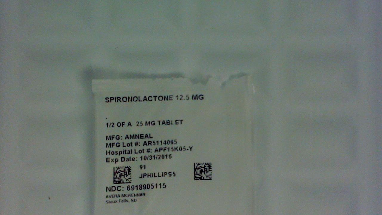 Spironolactone 12.5 mg 1/2 tablet label