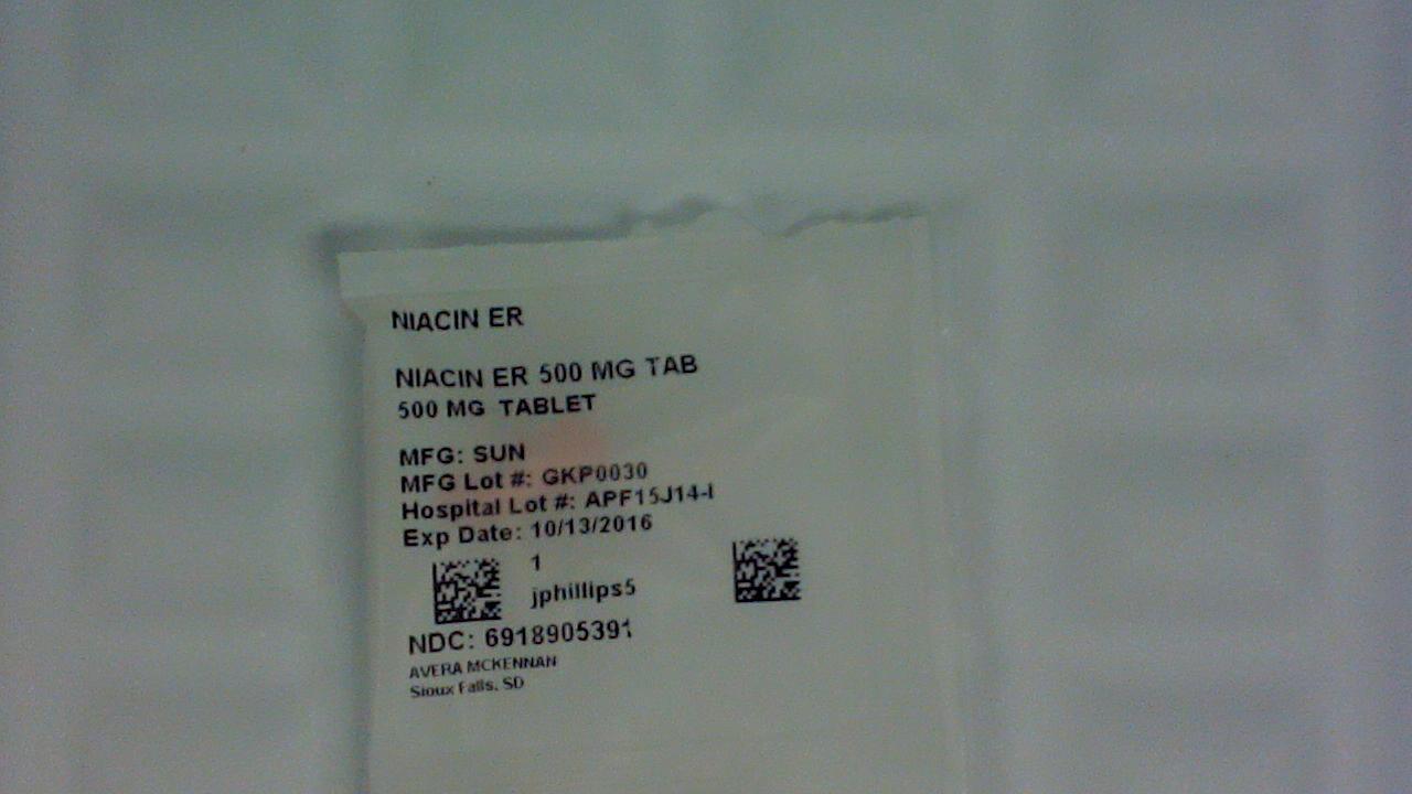 Niacin ER 500 mg tablet label