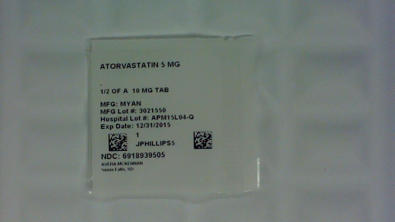 Atorvastatin 5 mg 1/2 tablet label