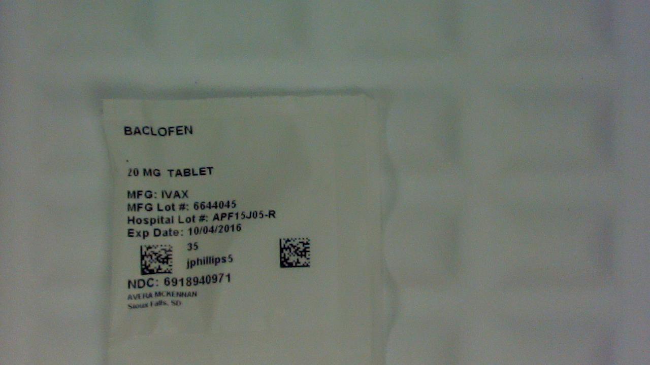 Baclofen 20 mg tablet label