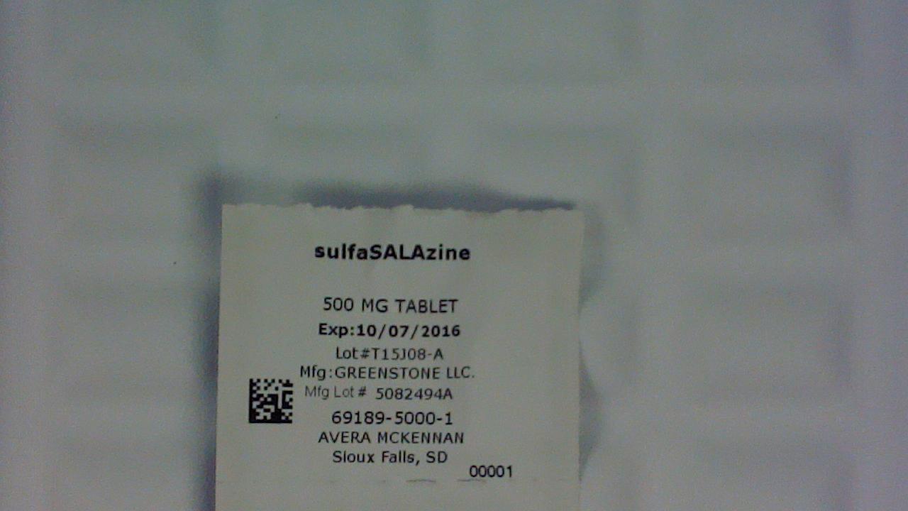 Sulfasalazine 500 mg tablet label