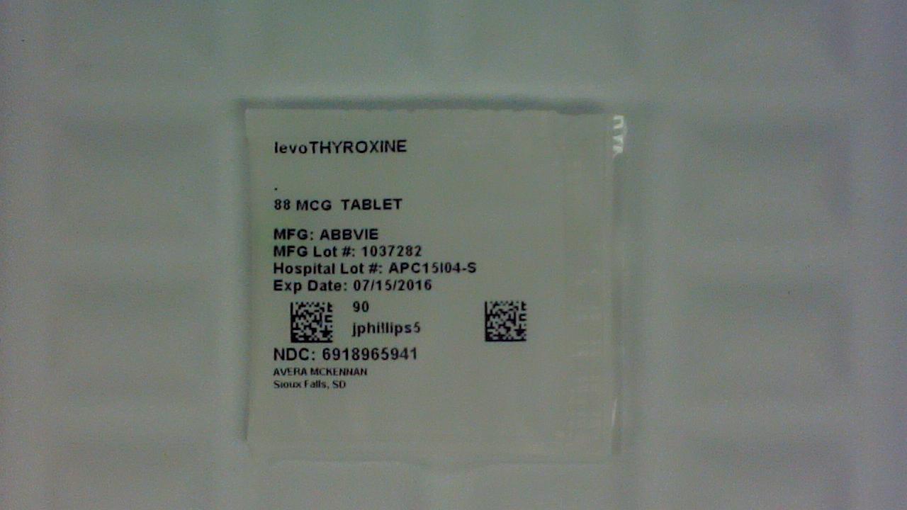 Levothyroxine Sodium 88mcg tablet label