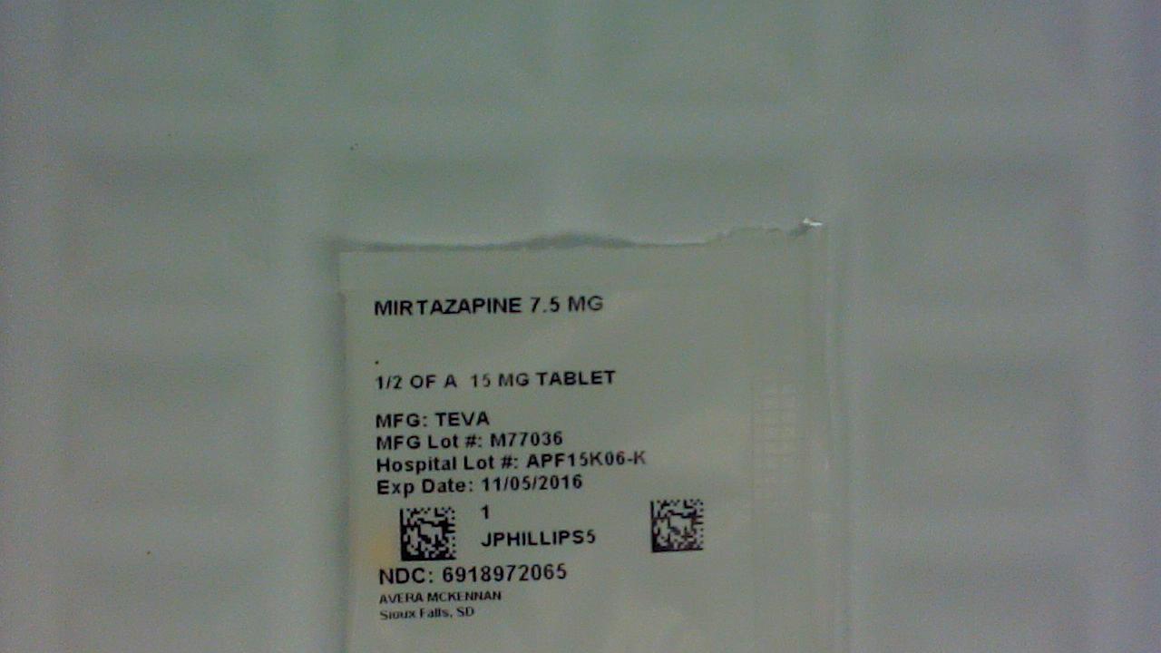 Mirtazapine 7.5 mg 1/2 tablet label
