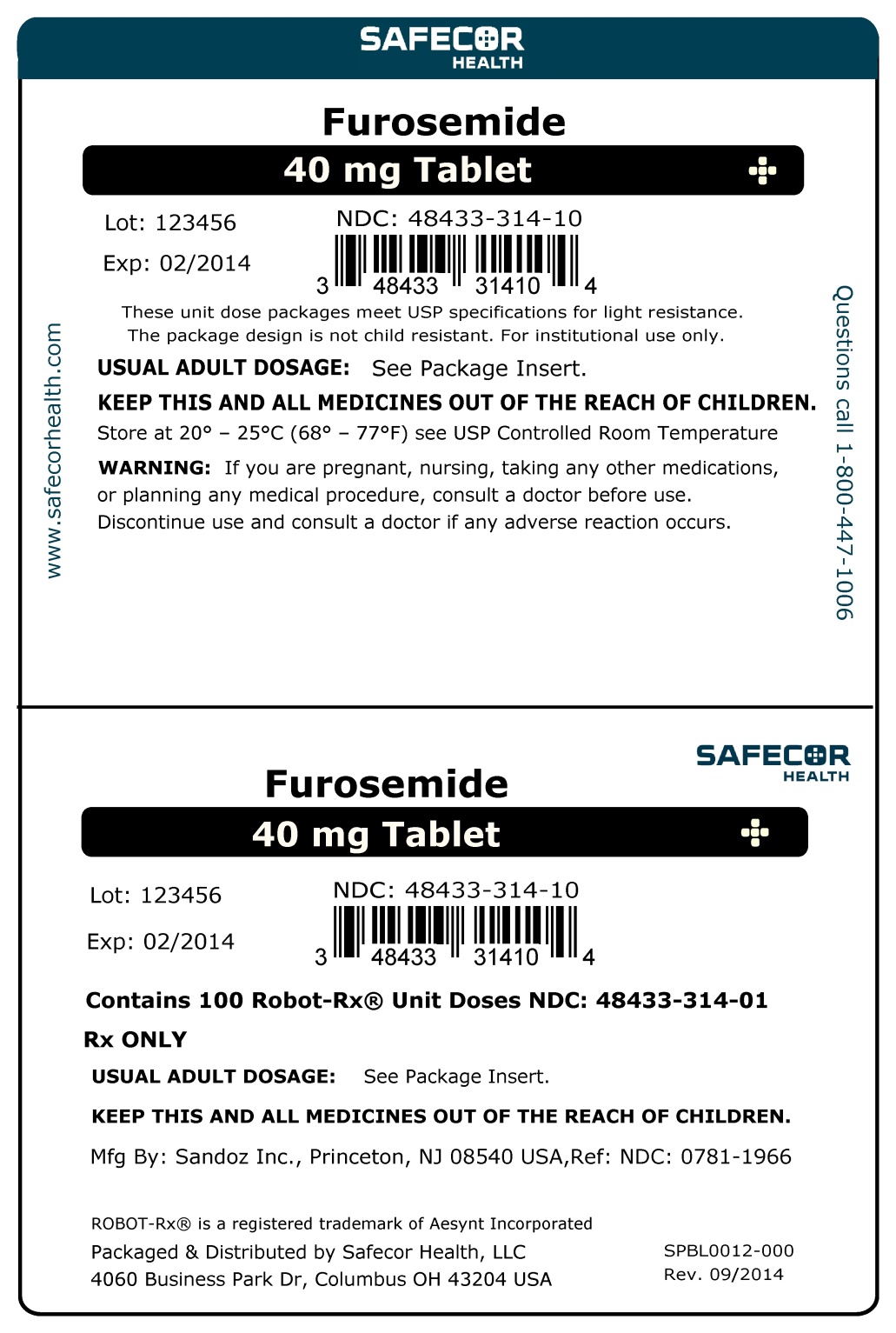 Furosemide 40 mg Robot Unit Dose Box Label