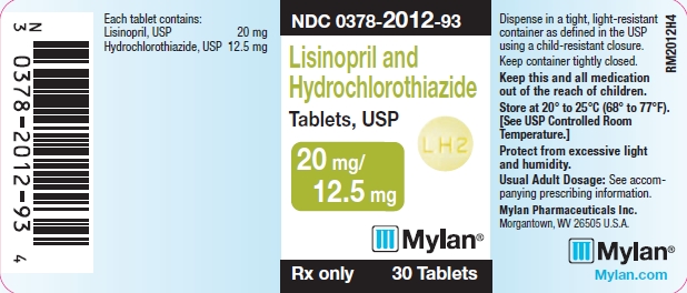 Lisinopril and Hydrochlorothiazide Tablets 20 mg/12.5 mg Bottle Labels