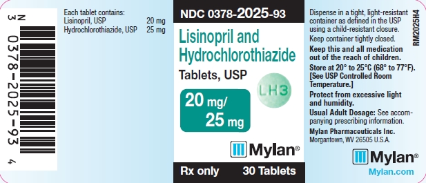 Lisinopril and Hydrochlorothiazide Tablets 20 mg/25 mg Bottle Labels