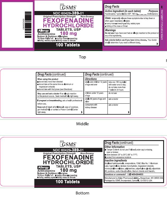 Fexofenadine HCl Tablets, USP 180 mg Bottle Label - Front Layer
