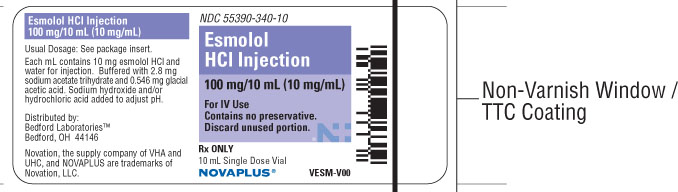 Vial label for Esmolol Hydrochloride Injection 100 mg per 10 mL