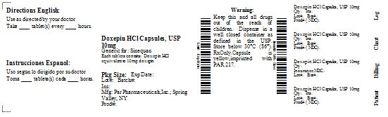 image of Doxepin HCl 10 mg package label