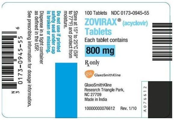 ZOVIRAX Tablet 800mg Label