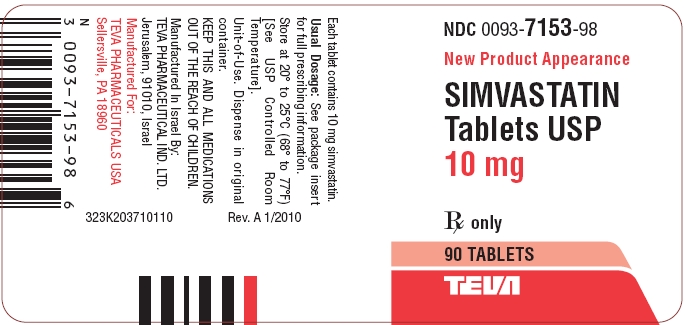 Simvastatin Tablets USP 10 mg 90s Label