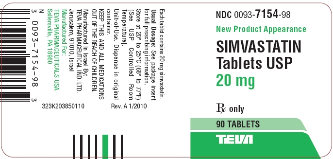 Simvastatin Tablets USP 20 mg 90s Label