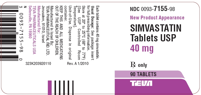 Simvastatin Tablets USP 40 mg 90s Label