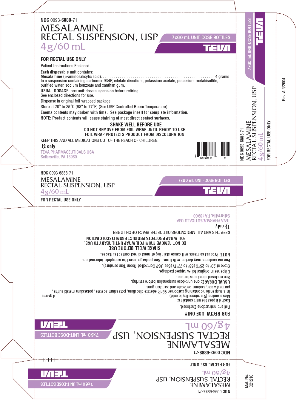 Mesalamine Rectal Suspension USP 4 g/60 mL Label