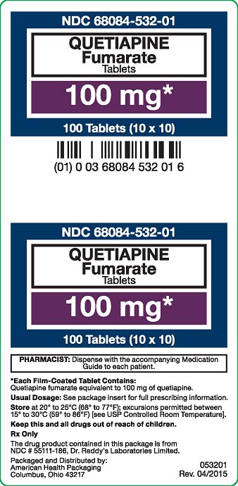 Quetiapine Fumarate Tablets 100 mg Label 