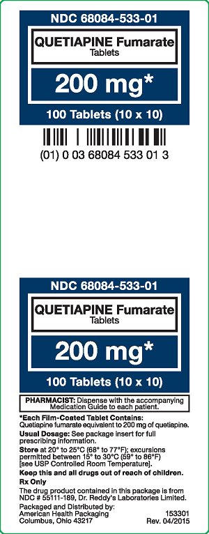 Quetiapine Fumarate Tablets 200 mg Label 