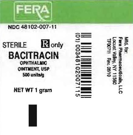 Bacitracin Ophthalmic Ointment, USP 500 units/g - 1 g tube label