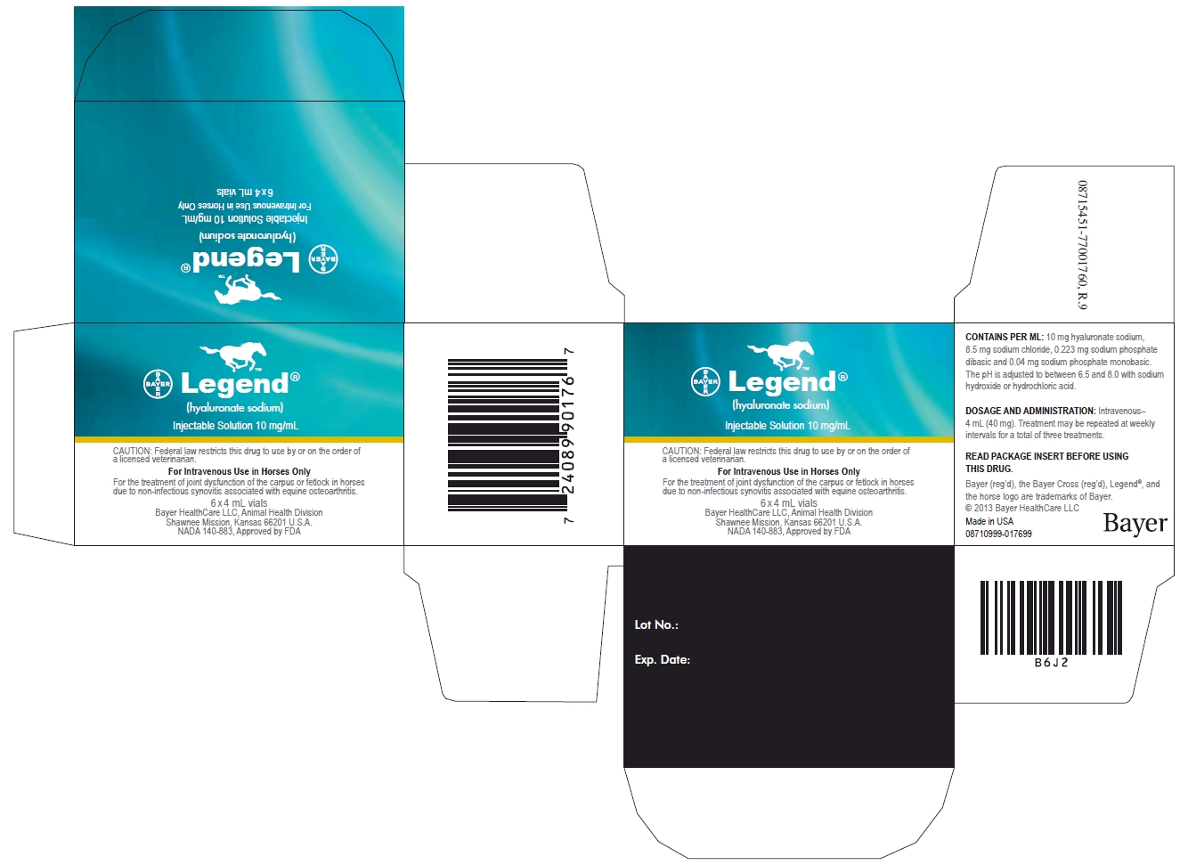 Legend (hyaluronate sodium) Injectable Solution 10 mg/mL carton label