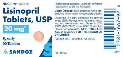 Lisinopril 20 mg Label