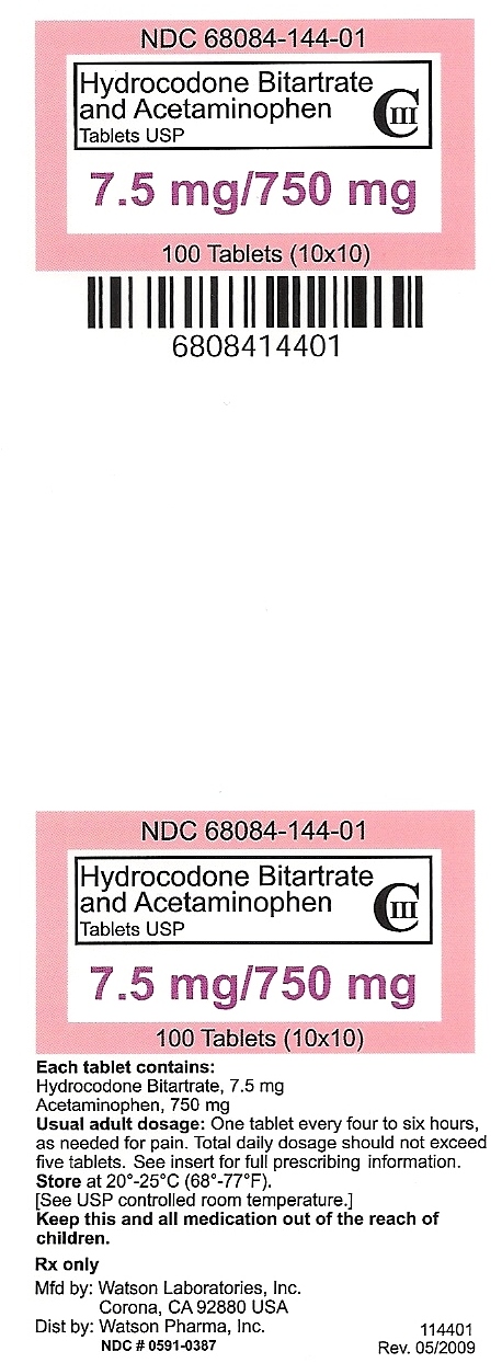 Hydrocodone Bitartrate & Acetaminophen 7.5-750mg label