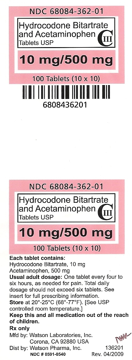 Hydrocodone Bitartrate & Acetaminophen 10-500mg label