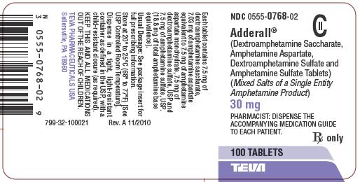 Adderall® 30 mg Tablets CII 100s Label