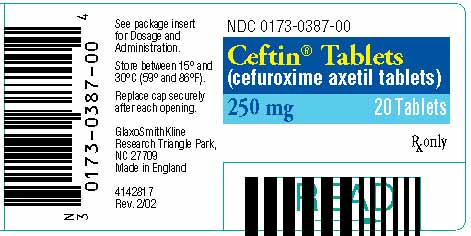 Ceftin 250 mg, 20-tablet bottle label