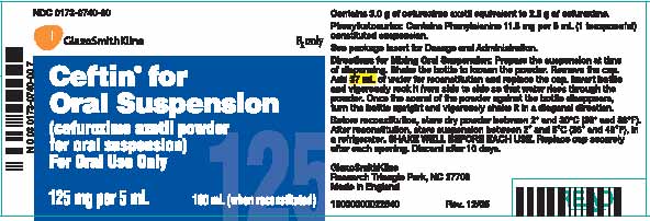 Ceftin for Oral Suspension 125 mg per 5 mL bottle label