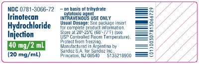 Irinotecan Hydrochloride Injection 40 mg/2 mL Vial Label