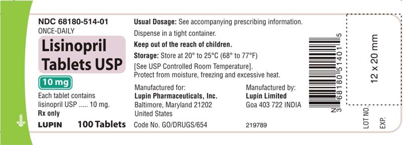 Lisinopril Tablets USP 10 mg Label