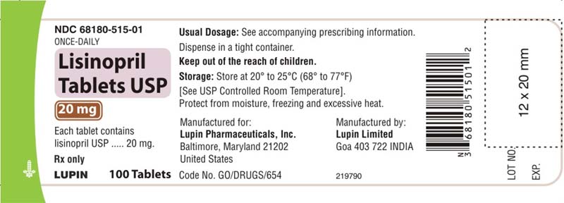 Lisinopril Tablets USP 20 mg Label