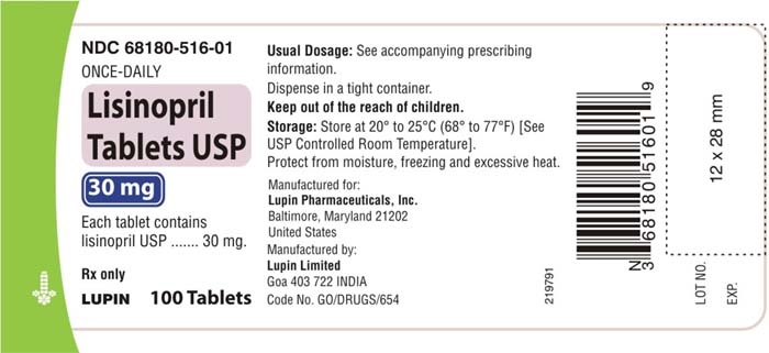 Lisinopril Tablets USP 30 mg Label