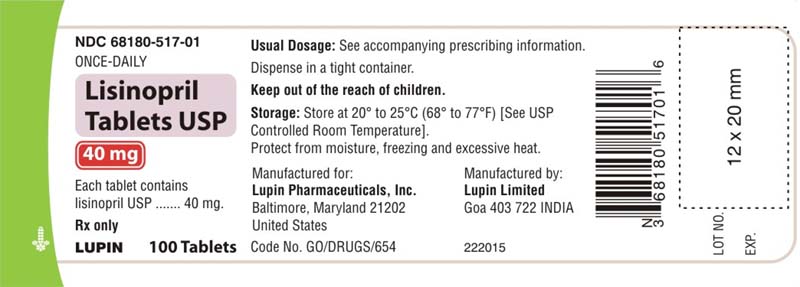 Lisinopril Tablets USP 40 mg Label