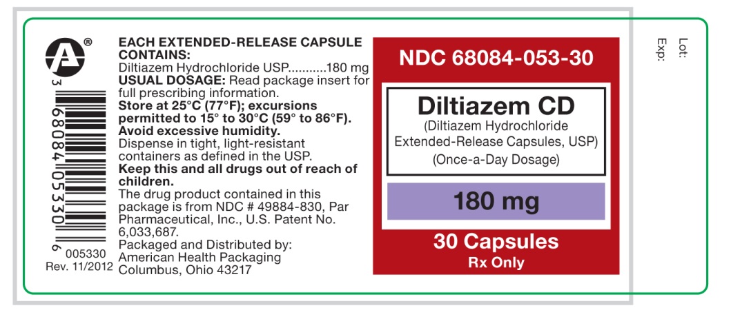 Diltiazem CD (Diltiazem Hydrochloride Extended-Release Capsules, USP) 180 mg label