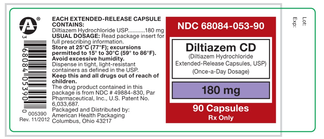 Diltiazem CD (Diltiazem Hydrochloride Extended-Release Capsules, USP) 180 mg, 90 count label